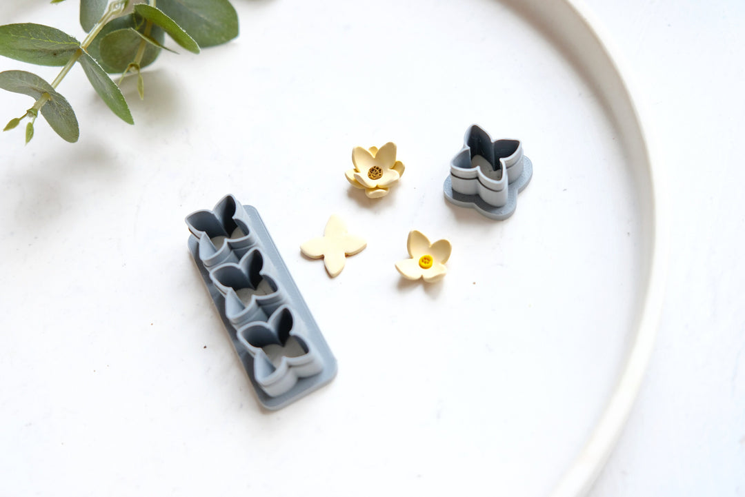 Flower Stud Polymer Clay Mini Cutters, Floral Clay Cutter, Stud earring clay cutter, Lotus Clay Cutters, Daisy earrings, Mushroom cutter