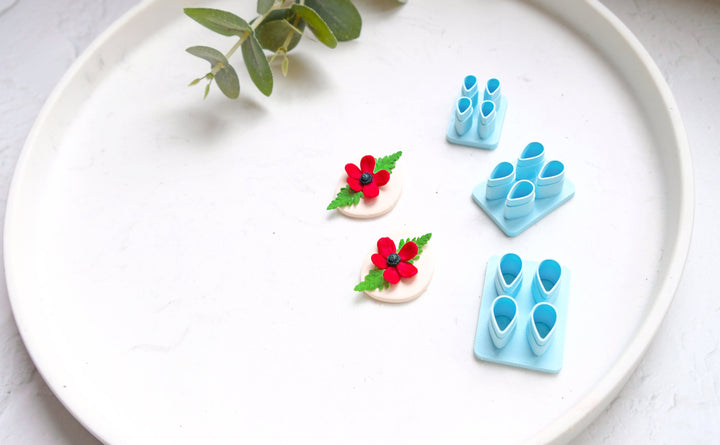 Mini flower leaf polymer clay cutter, Mini drop leaf cutter, Flower earrings, Stud Flower earring, Micro Flower Earring cutter