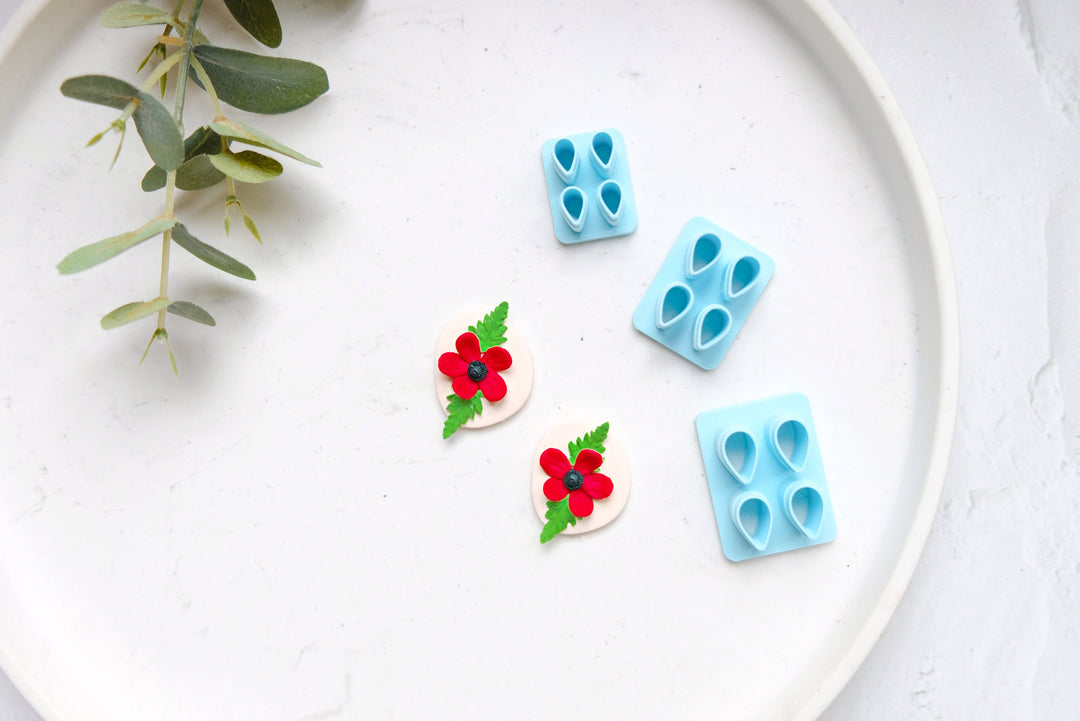 Mini flower leaf polymer clay cutter, Mini drop leaf cutter, Flower earrings, Stud Flower earring, Micro Flower Earring cutter