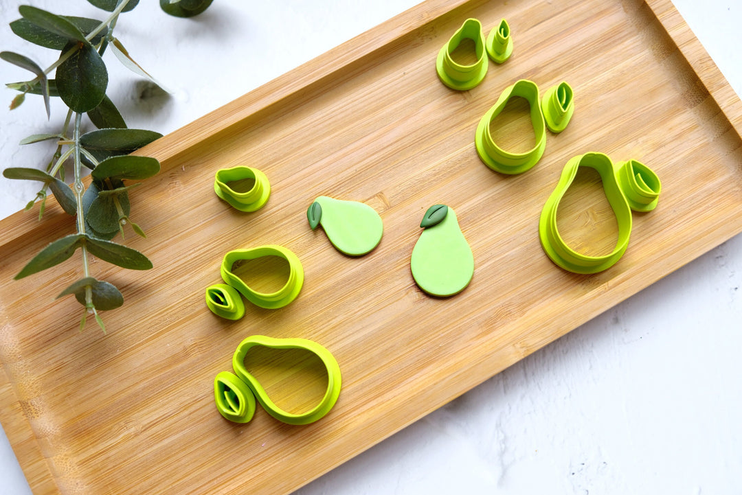 Pear Polymer clay cutter, Pear embossed cutter, Pear earrings, Fruit earring, Clay cutter set, Scallop clay cutter set