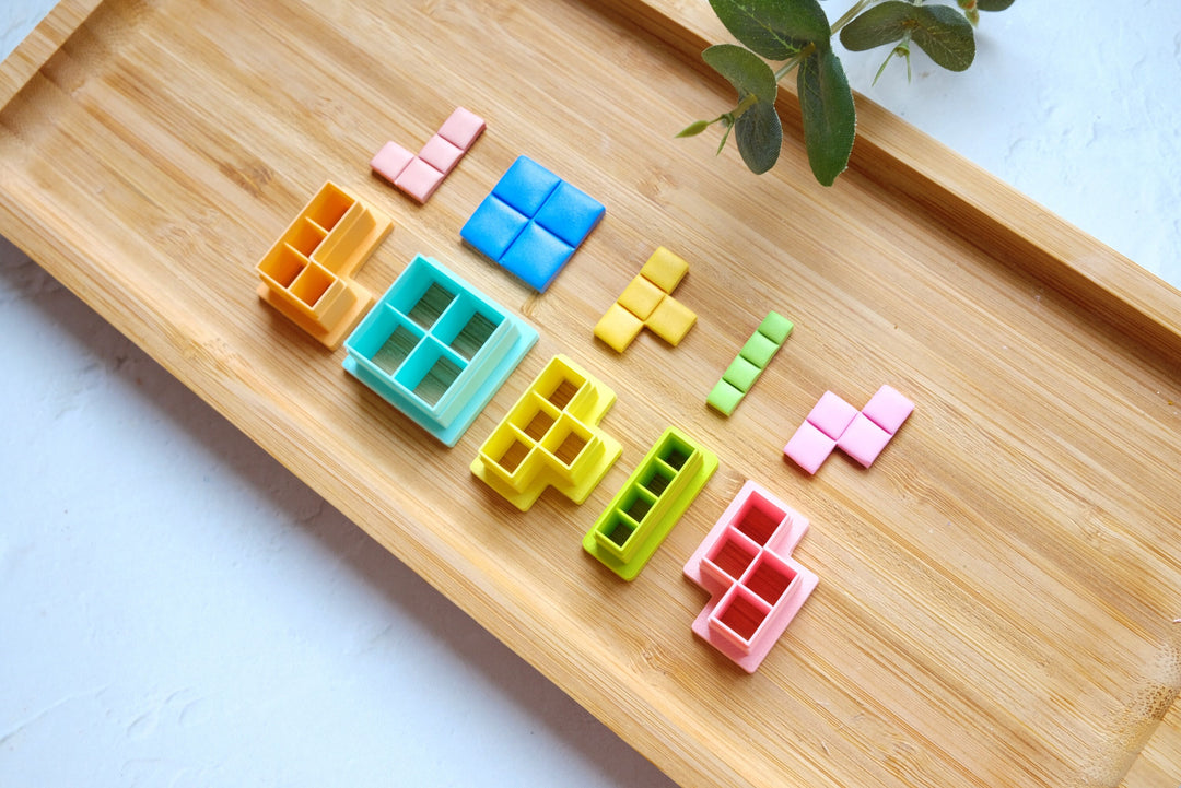 Block Game Polymer Clay Cutter set (5 pc), Polymer Clay Earrings Cutters Set, building blocks Cutter, Embossed cutter, Earring cutter set