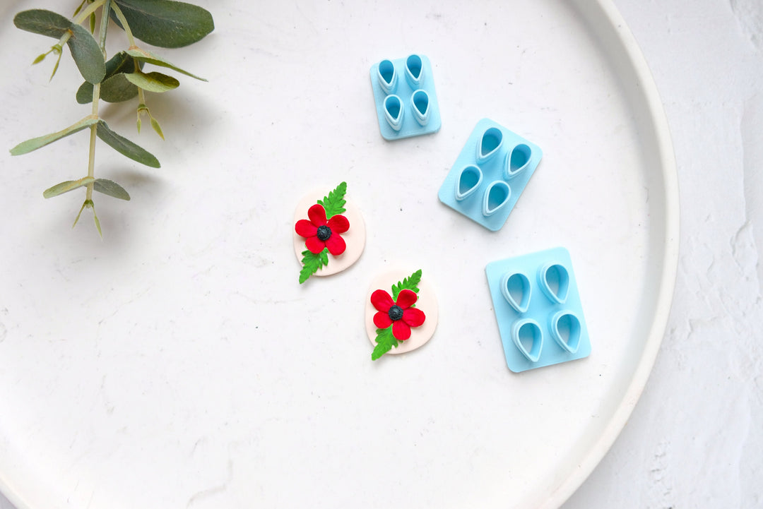 Mini flower leaf polymer clay cutter, Mini drop leaf cutter, Flower earrings, Stud Flower earring, Micro Flower Earring cutter