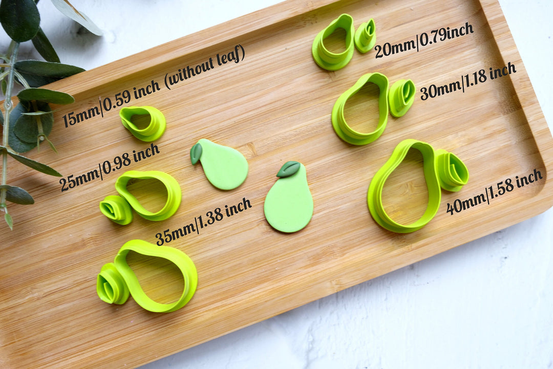 Pear Polymer clay cutter, Pear embossed cutter, Pear earrings, Fruit earring, Clay cutter set, Scallop clay cutter set