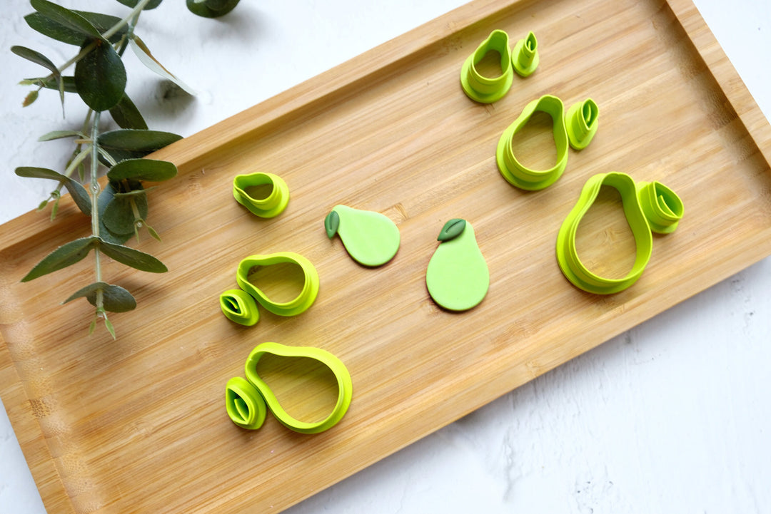 Pear Polymer clay cutter, Pear embossed cutter, Pear earrings, Fruit earring, Clay cutter set, Scallop clay cutter set