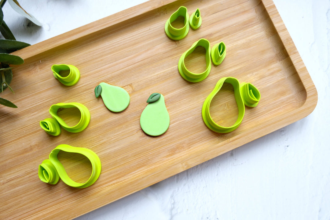 Pear Polymer clay cutter, Pear embossed cutter, Pear earrings, Fruit earring, Clay cutter set, Scallop clay cutter set