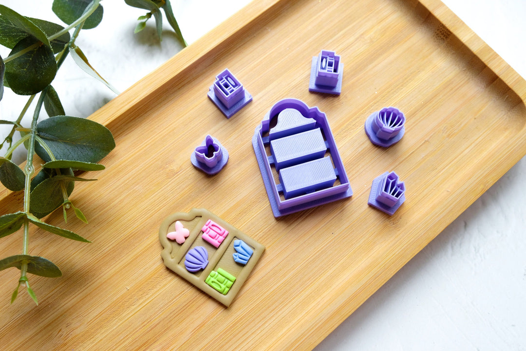 Bookshelf Polymer Clay Cutter Set ( include small parts), Polymer Clay Book cutter, Bookshelf Clay Cutter Set, Earring making tool