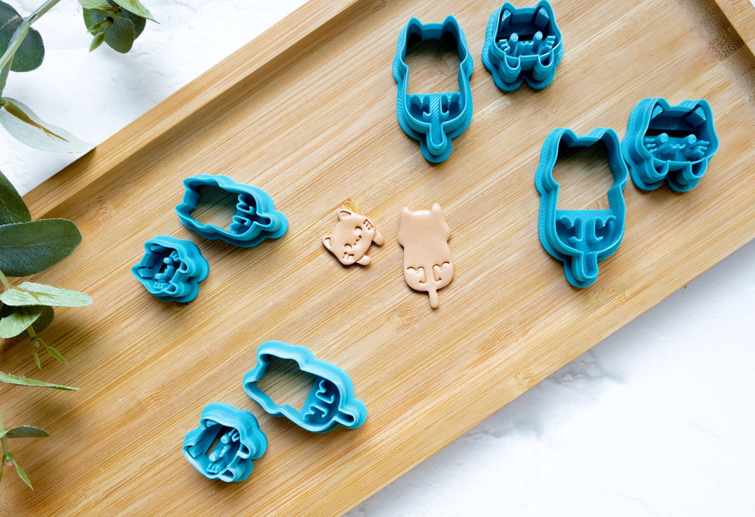 Hanging Cat Polymer Clay Cutter ( 2 pc set), Animal Clay cutter, Polymer clay earring cutter, Cat cutter, Cats stamp, Cookie cutter