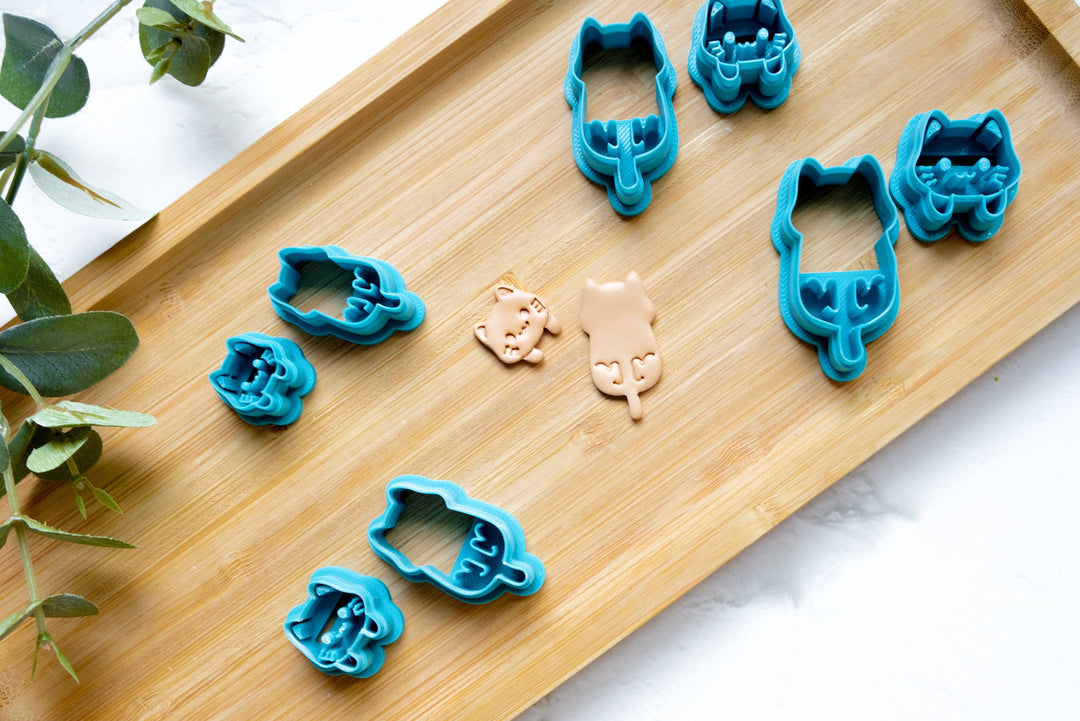 Hanging Cat Polymer Clay Cutter ( 2 pc set), Animal Clay cutter, Polymer clay earring cutter, Cat cutter, Cats stamp, Cookie cutter