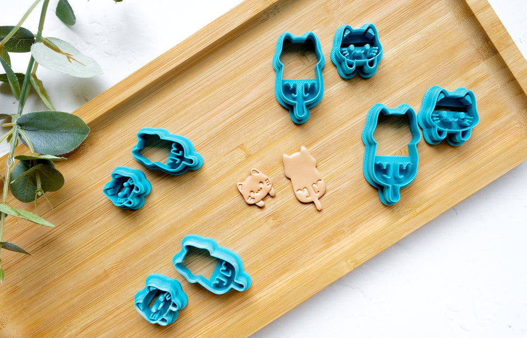 Hanging Cat Polymer Clay Cutter ( 2 pc set), Animal Clay cutter, Polymer clay earring cutter, Cat cutter, Cats stamp, Cookie cutter