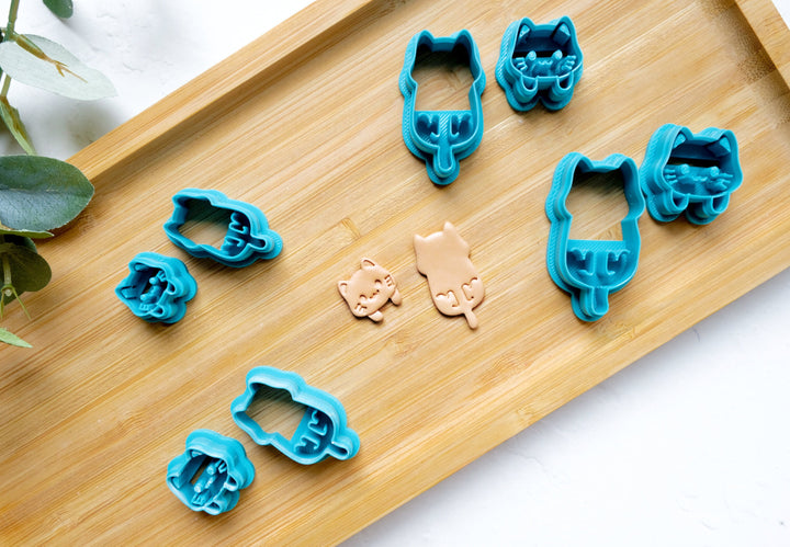 Hanging Cat Polymer Clay Cutter ( 2 pc set), Animal Clay cutter, Polymer clay earring cutter, Cat cutter, Cats stamp, Cookie cutter