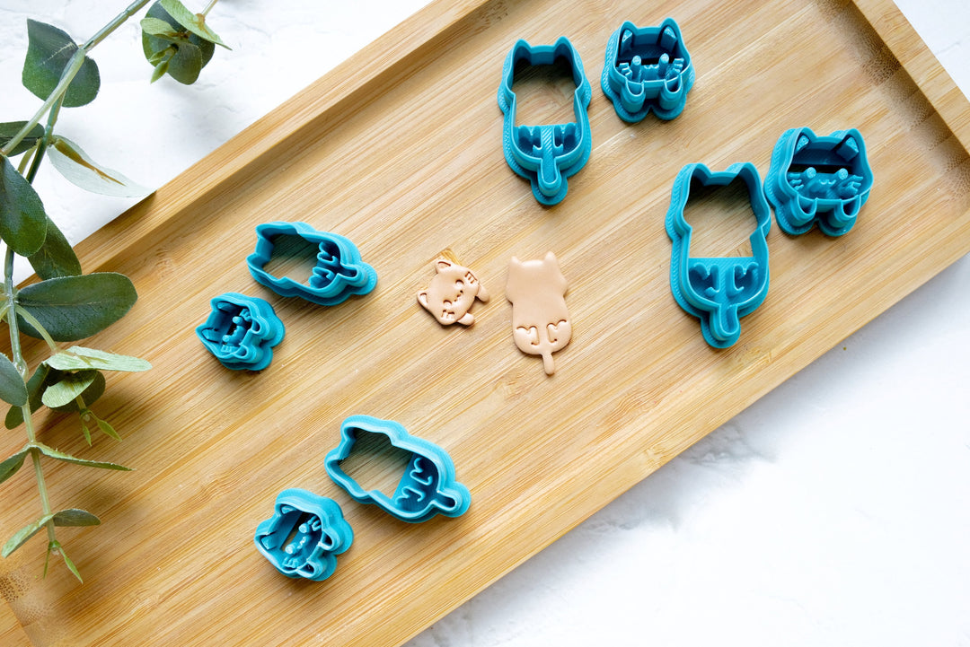 Hanging Cat Polymer Clay Cutter ( 2 pc set), Animal Clay cutter, Polymer clay earring cutter, Cat cutter, Cats stamp, Cookie cutter