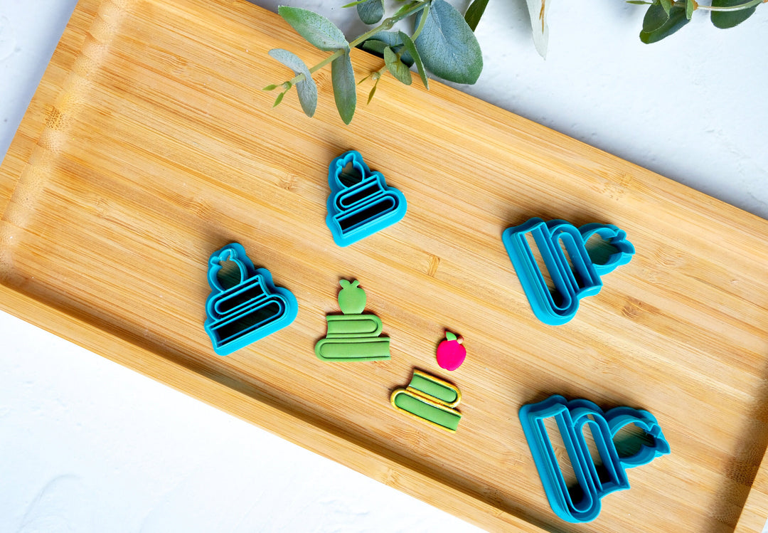 Books with Apple Polymer clay Cutter, Back to School Polymer Clay earring cutter, Earring Polymer Clay cutter, Polymer clay tool