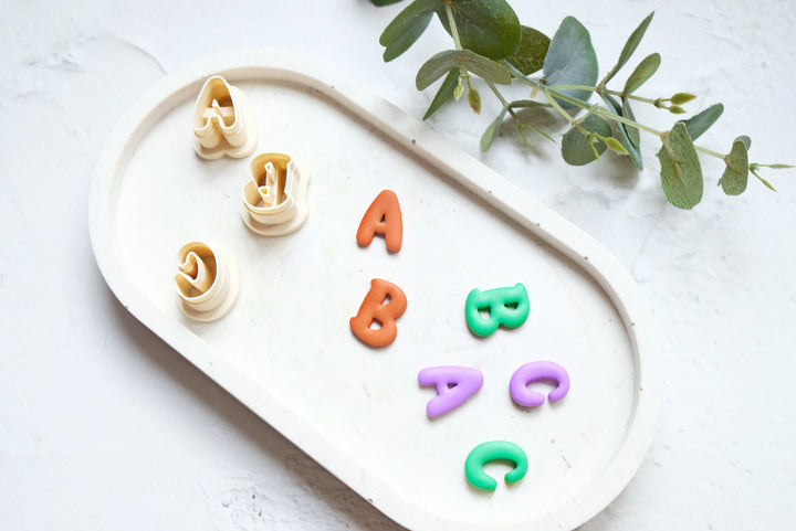 ABC letter Polymer clay cutter, Back to school clay cutter, Embossed ruler clay cutter, Scallop clay cutter, Letter Earring cutter