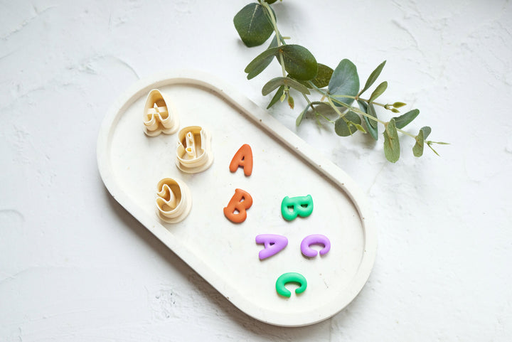 ABC letter Polymer clay cutter, Back to school clay cutter, Embossed ruler clay cutter, Scallop clay cutter, Letter Earring cutter