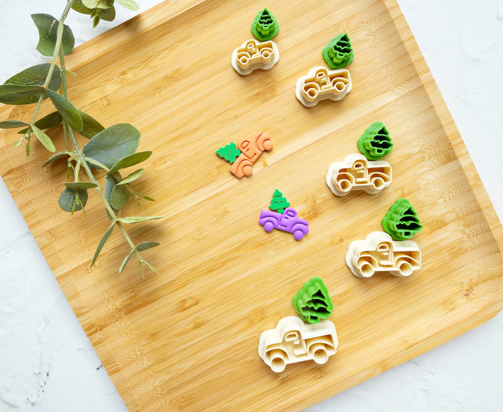 Christmas Truck with Tree Polymer Clay Cutter, Van Polymer Clay Cutter, Christmas earrings, Christmas Truck Clay earrings