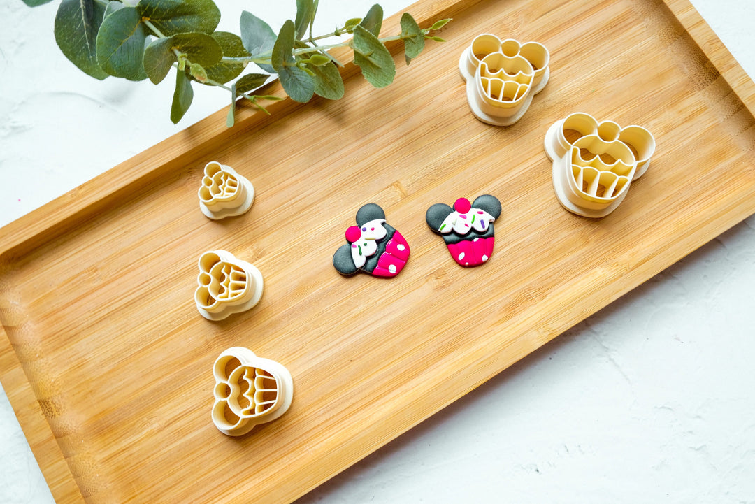 Mouse Cupcake Polymer Clay Cutter, Christmas Mouse Embossed cutter, Mouse Earrings, Scallop Christmas Mouse Clay Cutter