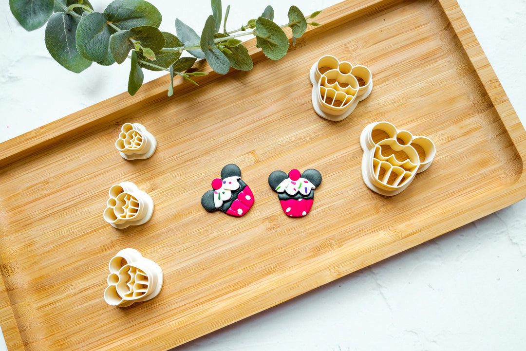 Mouse Cupcake Polymer Clay Cutter, Christmas Mouse Embossed cutter, Mouse Earrings, Scallop Christmas Mouse Clay Cutter