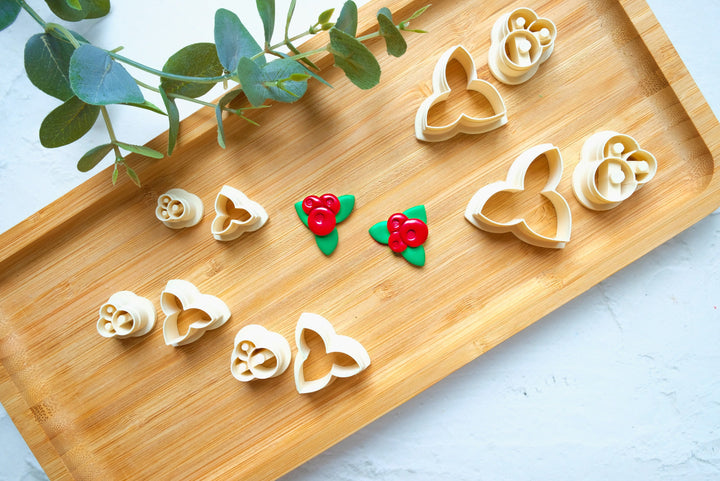 Christmas Leaf Polymer Clay Cutter, Cranberry Polymer Clay Cutter, Christmas earrings, Holly Leaf clay cutter, Jewellery making tool