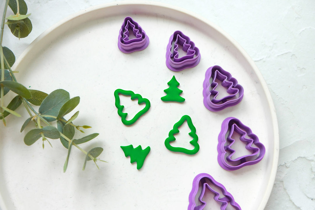 Christmas Tree Outline Clay Cutter, Christmas Tree Embossed cutter, Christmas earrings, Scallop Christmas tree clay cutter