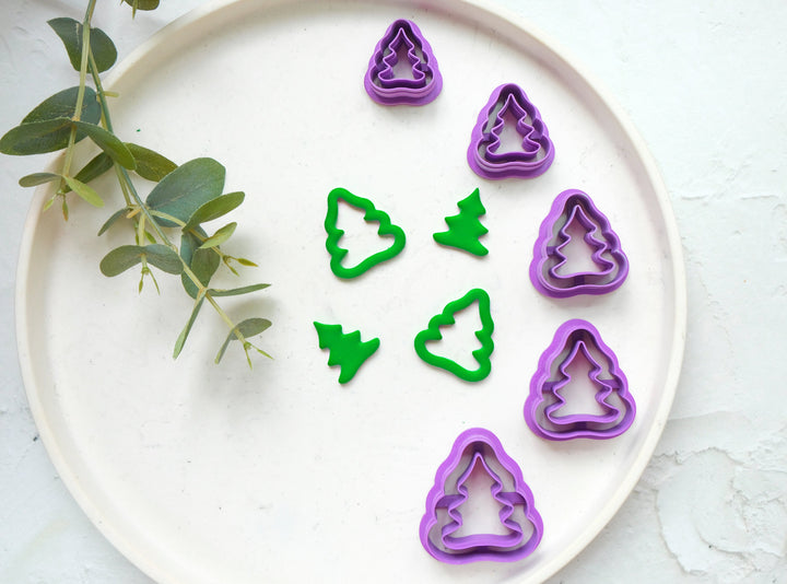 Christmas Tree Outline Clay Cutter, Christmas Tree Embossed cutter, Christmas earrings, Scallop Christmas tree clay cutter