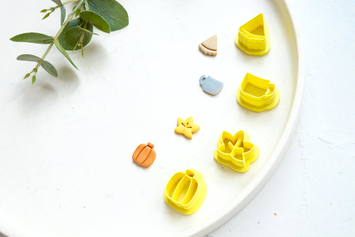 Autumn Stud Polymer Clay Mini Cutter Set, Pumpkin clay cutter, Stud earring clay cutter, Maple leaf Clay Cutters, Cup cutter, Pie cutter