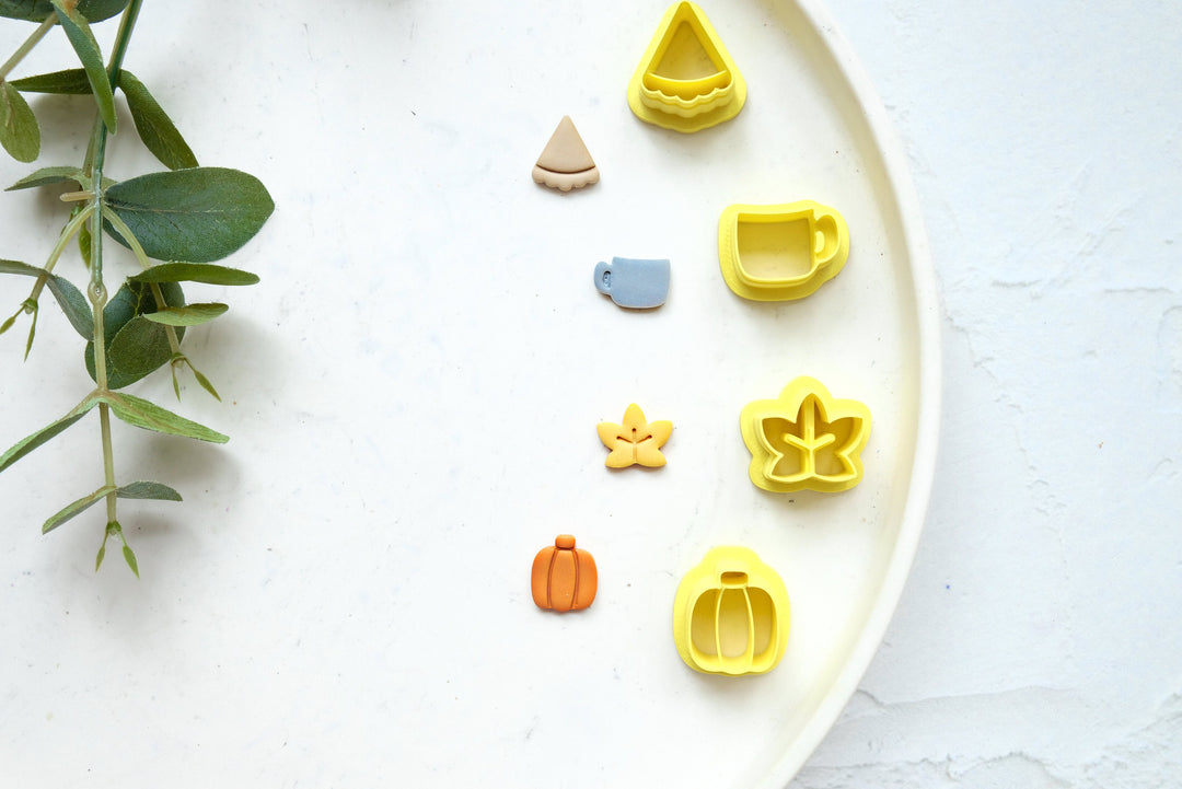 Autumn Stud Polymer Clay Mini Cutter Set, Pumpkin clay cutter, Stud earring clay cutter, Maple leaf Clay Cutters, Cup cutter, Pie cutter