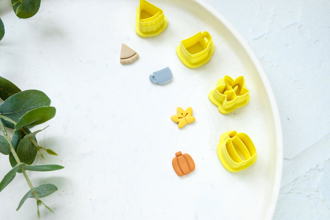 Autumn Stud Polymer Clay Mini Cutter Set, Pumpkin clay cutter, Stud earring clay cutter, Maple leaf Clay Cutters, Cup cutter, Pie cutter