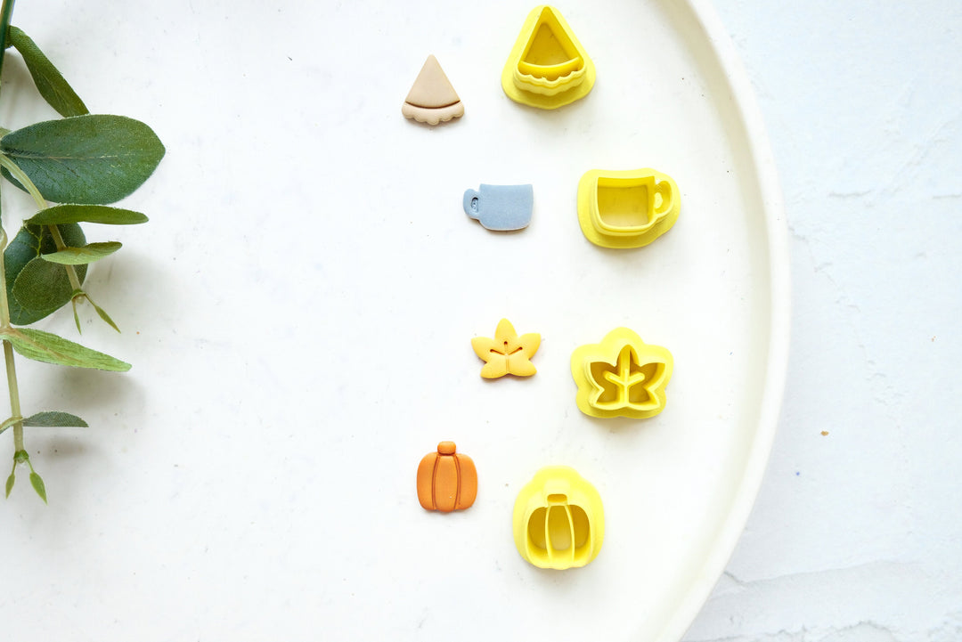 Autumn Stud Polymer Clay Mini Cutter Set, Pumpkin clay cutter, Stud earring clay cutter, Maple leaf Clay Cutters, Cup cutter, Pie cutter