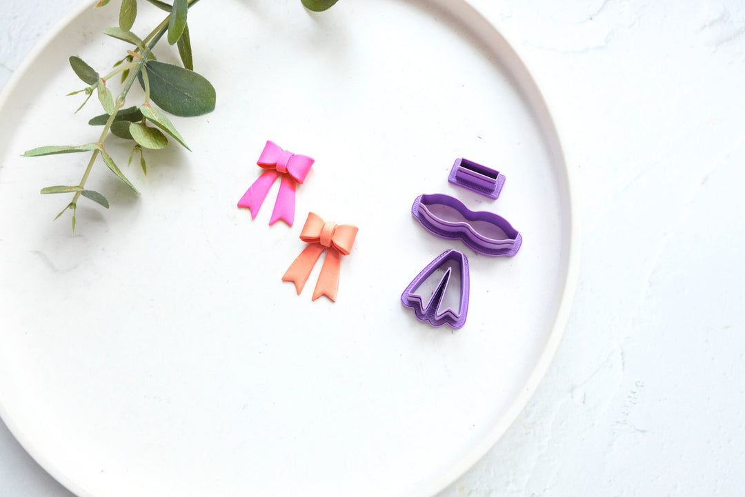 Bow Template 3pc set (B) Cutter, DIY Bow Polymer Clay Cutter, Christmas earrings, Scallop Christmas Bow clay cutter