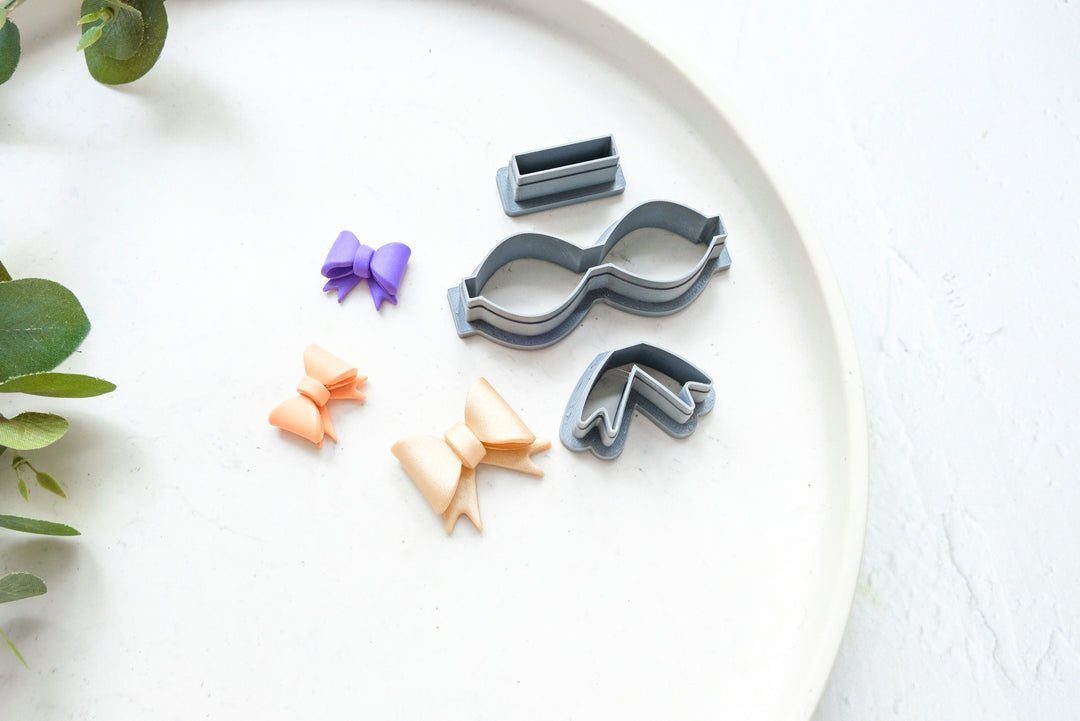 Bow Template 3pc set (A) Polymer Clay Cutter, DIY Bow Polymer Clay Cutter, Christmas earrings, Scallop Christmas Bow clay cutter