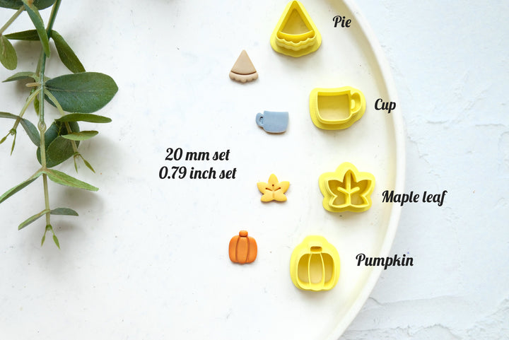 Autumn Stud Polymer Clay Mini Cutter Set, Pumpkin clay cutter, Stud earring clay cutter, Maple leaf Clay Cutters, Cup cutter, Pie cutter