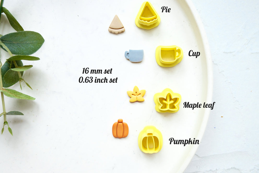 Autumn Stud Polymer Clay Mini Cutter Set, Pumpkin clay cutter, Stud earring clay cutter, Maple leaf Clay Cutters, Cup cutter, Pie cutter