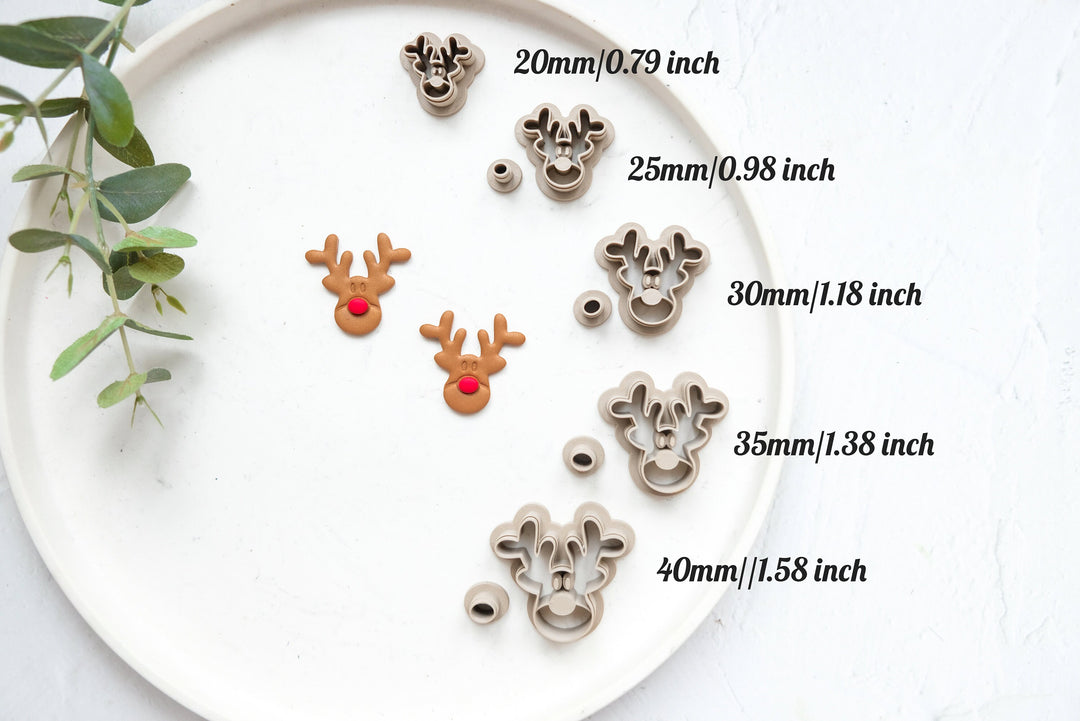 Deer Polymer Clay Cutter With Nose, Rudolph Polymer Clay Cutter, Christmas earrings, Christmas Deer clay cutter