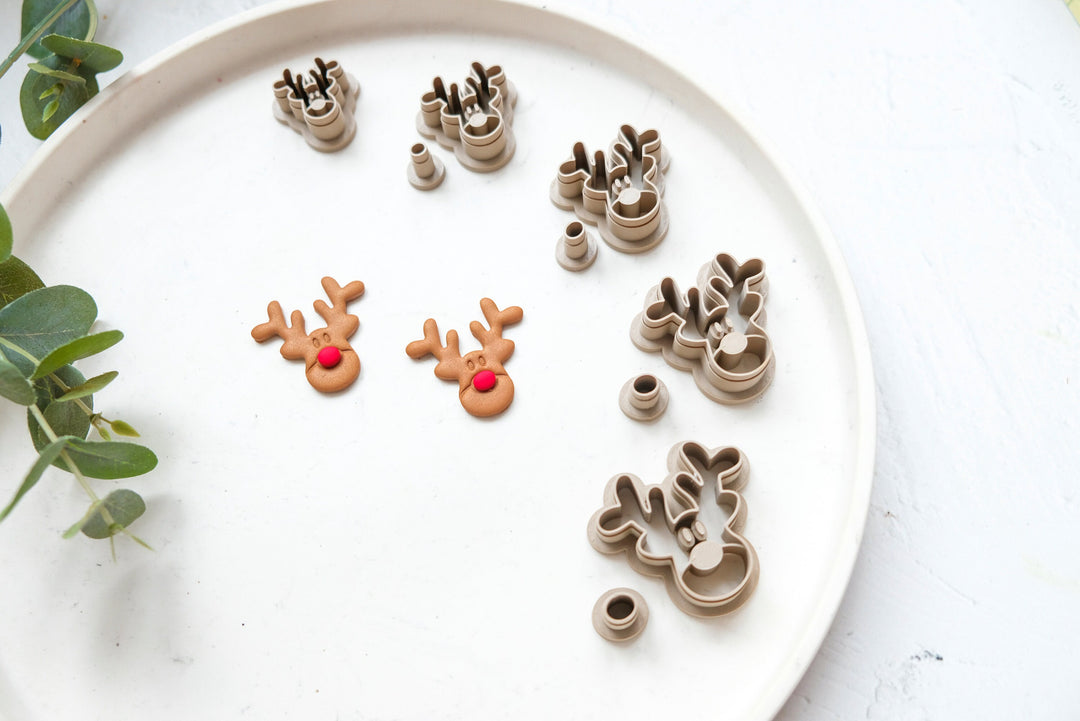 Deer Polymer Clay Cutter With Nose, Rudolph Polymer Clay Cutter, Christmas earrings, Christmas Deer clay cutter