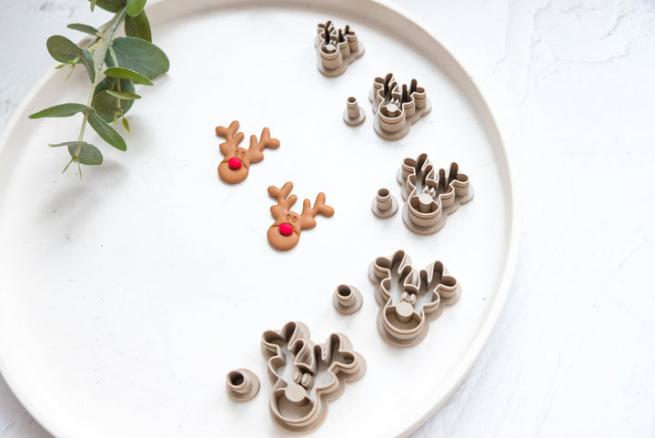 Deer Polymer Clay Cutter With Nose, Rudolph Polymer Clay Cutter, Christmas earrings, Christmas Deer clay cutter