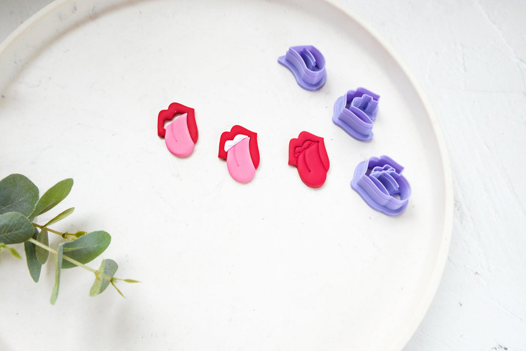 Tongue Valentine Polymer Clay Cutter set (3pc), Lip Polymer Clay Cutter, Valentine earrings, Scallop Valentine tongue and lip clay cutter