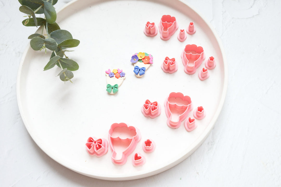 Flower Bouquet DIY Polymer Clay Cutter set (3pc), Valentine Polymer Clay Cutter, Valentine Flower Bouquet Polymer Clay Cutters