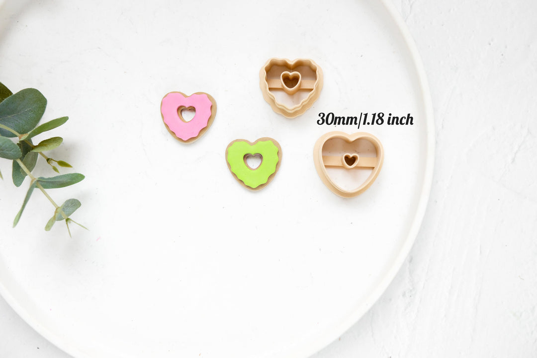 Valentine Heart Donuts Clay Cutter 2pc set, Valentine Clay Donut cutter, Earring Cutters, Clay Cutters, LiiCutters, Cutter Set, Donut Cutter