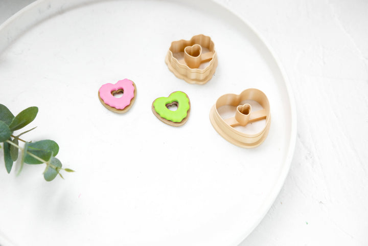 Valentine Heart Donuts Clay Cutter 2pc set, Valentine Clay Donut cutter, Earring Cutters, Clay Cutters, LiiCutters, Cutter Set, Donut Cutter