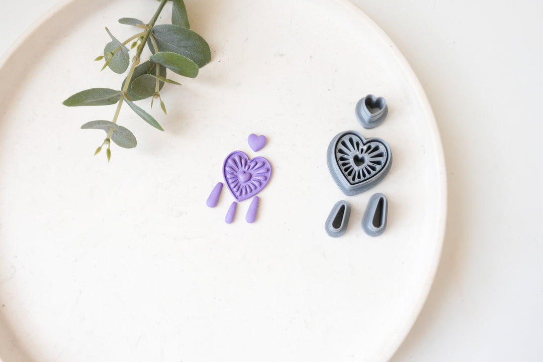 Valentine Combo Set Polymer Clay Cutter, Boho Heart Set Polymer Clay Cutter, Valentine Dream Catcher Polymer Clay Cutter