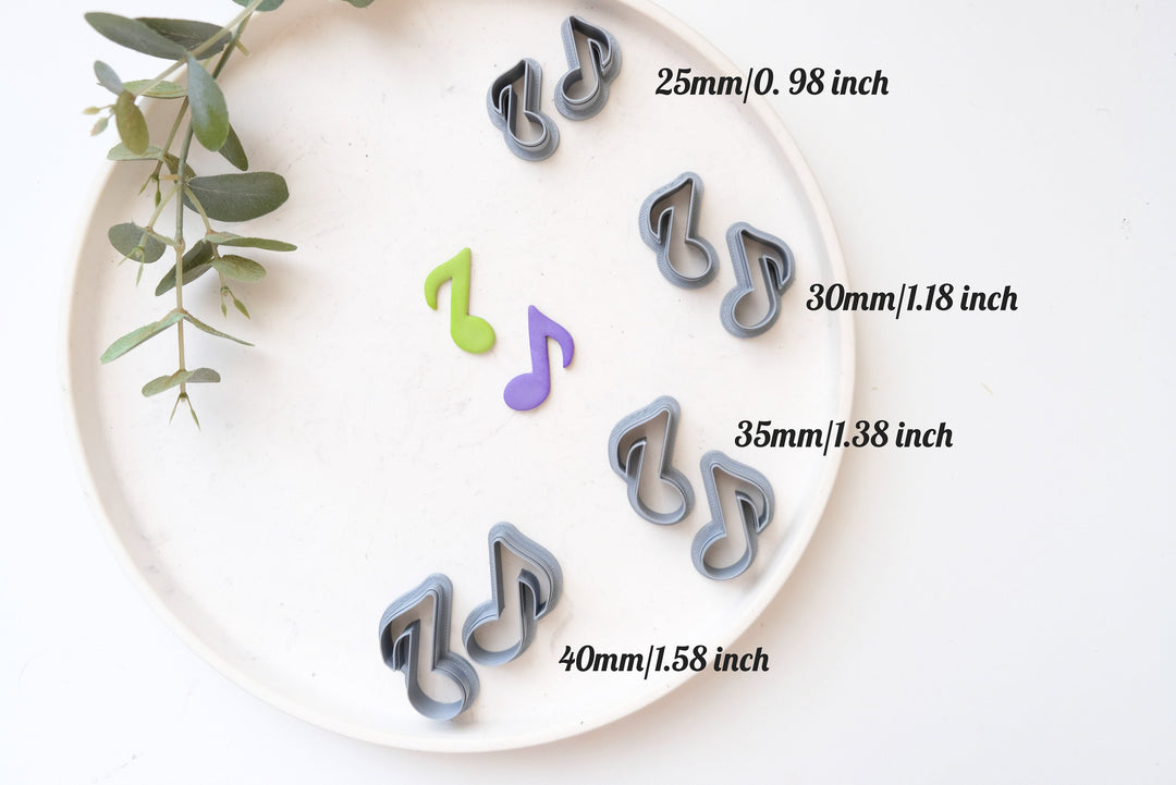 Music Note Polymer Clay Cutter (2pc Set), Musical Theme Clay cutter, Single Eight Note Clay Cutter, Embossed clay cutter,