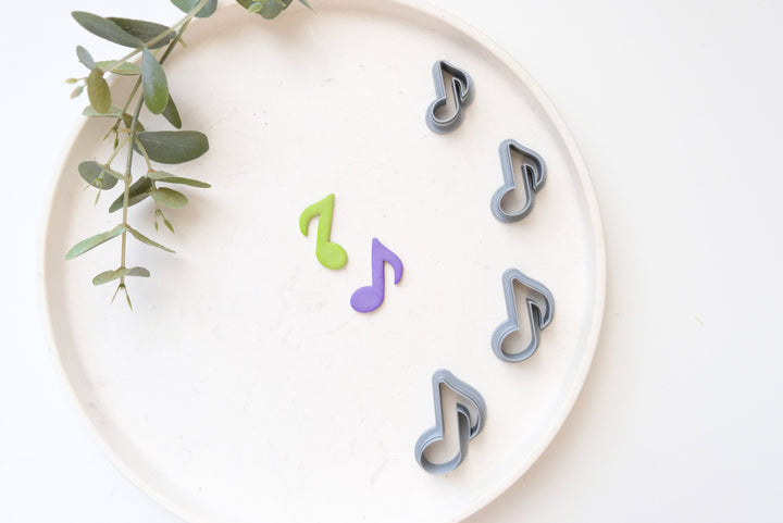 Music Note Polymer Clay Cutter (2pc Set), Musical Theme Clay cutter, Single Eight Note Clay Cutter, Embossed clay cutter,