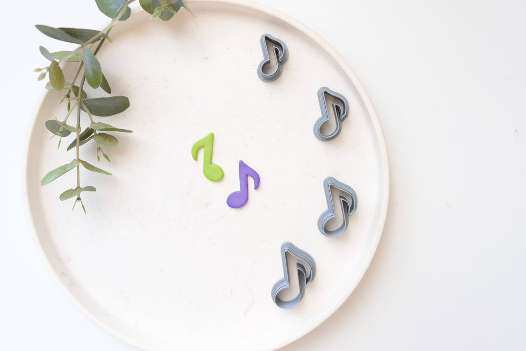 Music Note Polymer Clay Cutter (2pc Set), Musical Theme Clay cutter, Single Eight Note Clay Cutter, Embossed clay cutter,