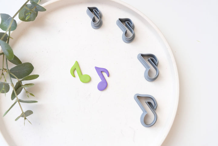 Music Note Polymer Clay Cutter (2pc Set), Musical Theme Clay cutter, Single Eight Note Clay Cutter, Embossed clay cutter,