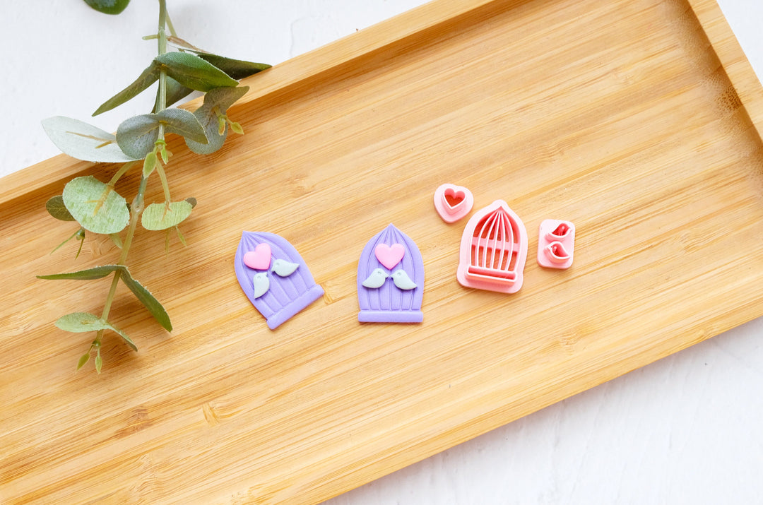 Valentine Love Birds in a Cage Clay Cutter DIY set (3pc), Bird Cage Polymer Clay Cutter, Valentine Polymer Clay Cutters