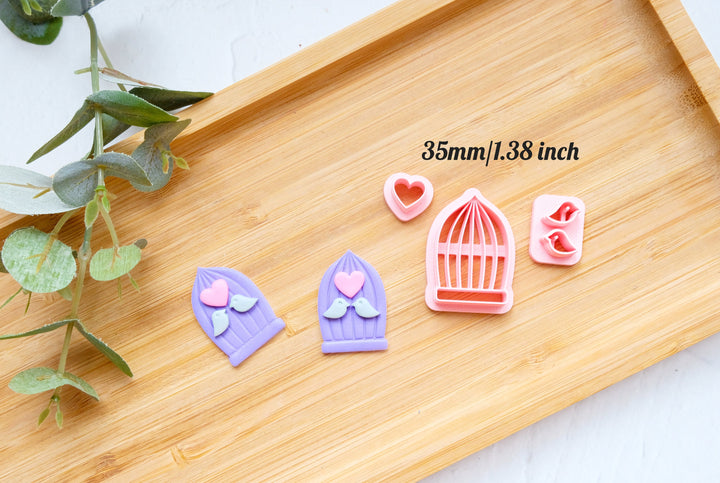 Valentine Love Birds in a Cage Clay Cutter DIY set (3pc), Bird Cage Polymer Clay Cutter, Valentine Polymer Clay Cutters