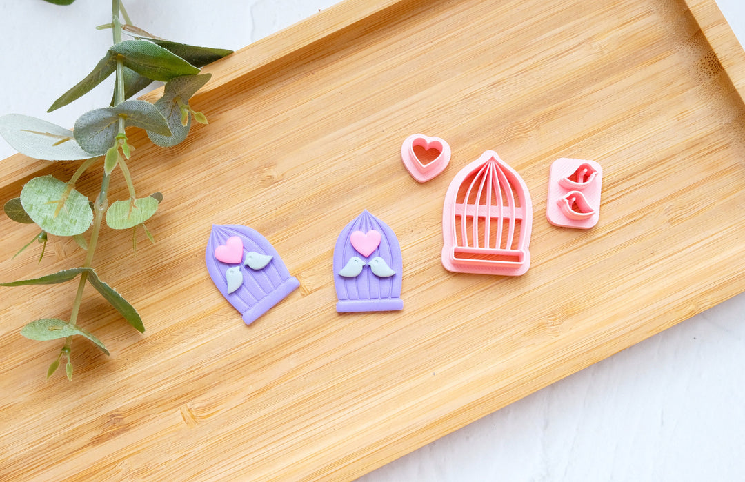 Valentine Love Birds in a Cage Clay Cutter DIY set (3pc), Bird Cage Polymer Clay Cutter, Valentine Polymer Clay Cutters