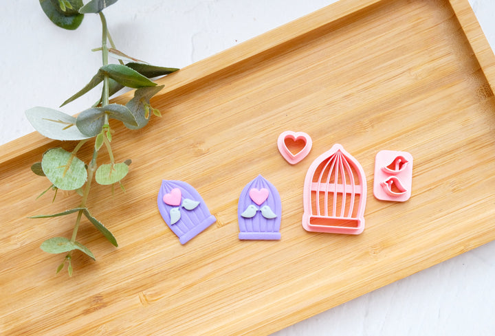 Valentine Love Birds in a Cage Clay Cutter DIY set (3pc), Bird Cage Polymer Clay Cutter, Valentine Polymer Clay Cutters