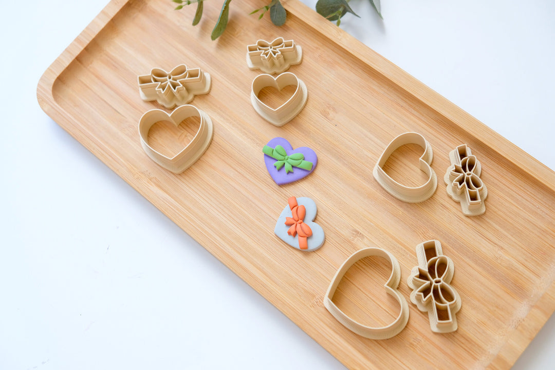 Valentine Heart Chocolate Box with Bow Clay Cutter, Heart Clay Cutter, Valentine flower Clay Cutter, Clay Cutters, Flower earrings