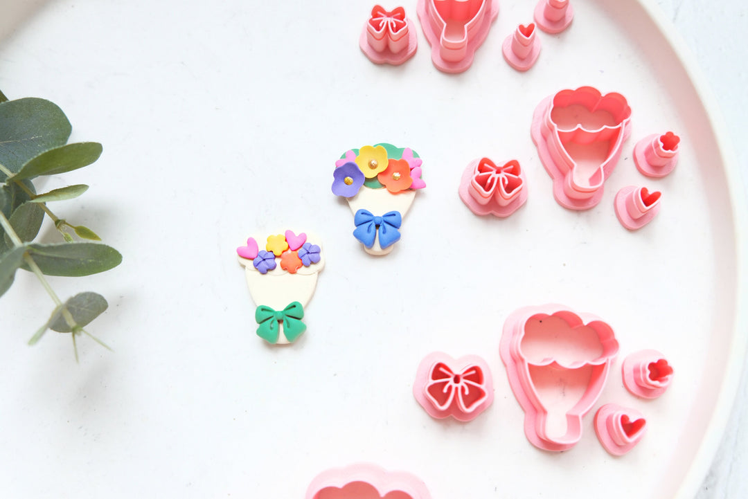 Flower Bouquet DIY Polymer Clay Cutter set (3pc), Valentine Polymer Clay Cutter, Valentine Flower Bouquet Polymer Clay Cutters